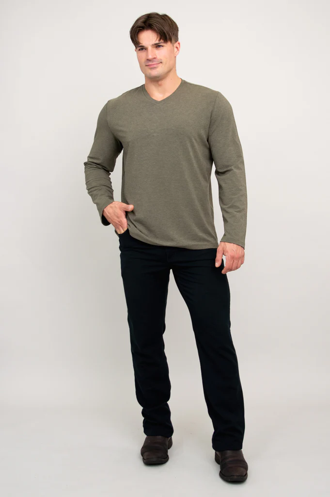 Adam Long Sleeve, Yarn Dye Khaki, Bamboo - Image 2
