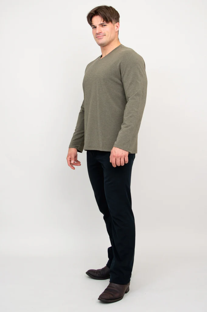 Adam Long Sleeve, Yarn Dye Khaki, Bamboo - Image 6