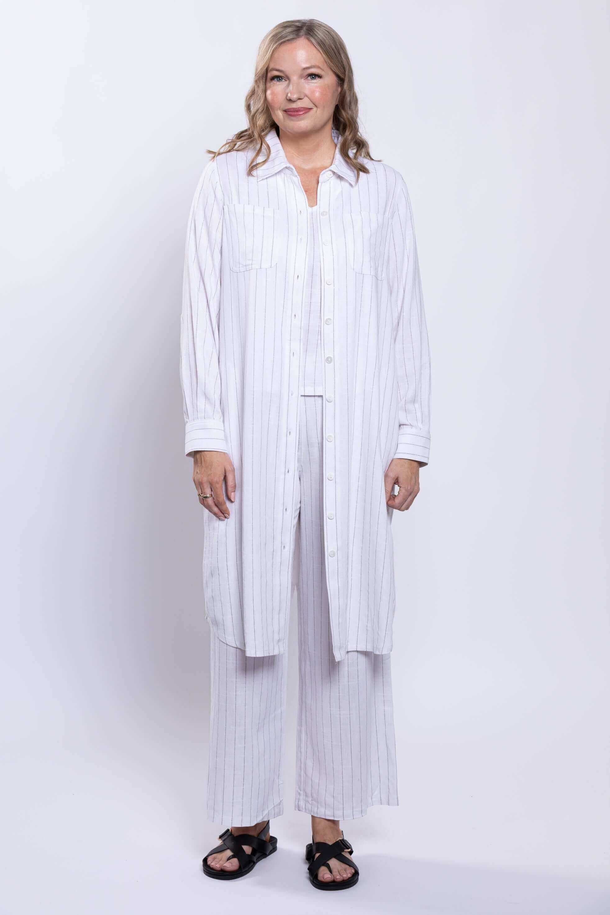 Anka Duster, White Stripe, Linen Bamboo - Image 7