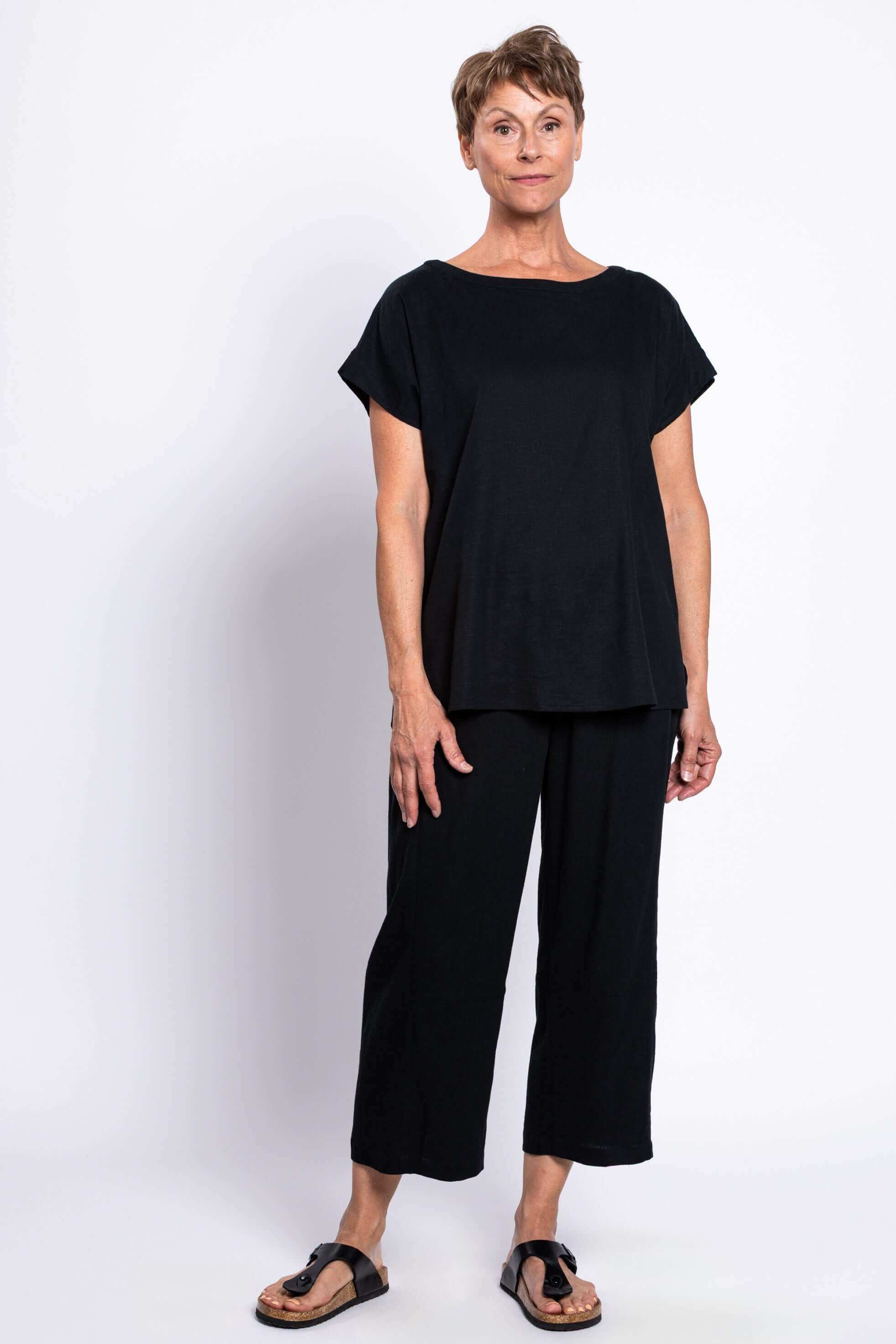 Aria Tee, Black, Linen Viscose - Image 2