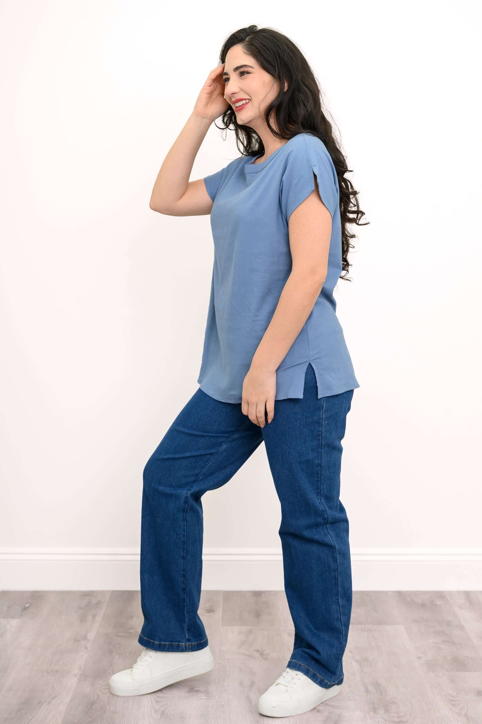 Aria Tee, Soft Denim, Linen Viscose - Image 4