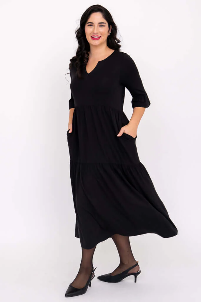 Bernadette Long Dress, Black, French Terry - Image 3