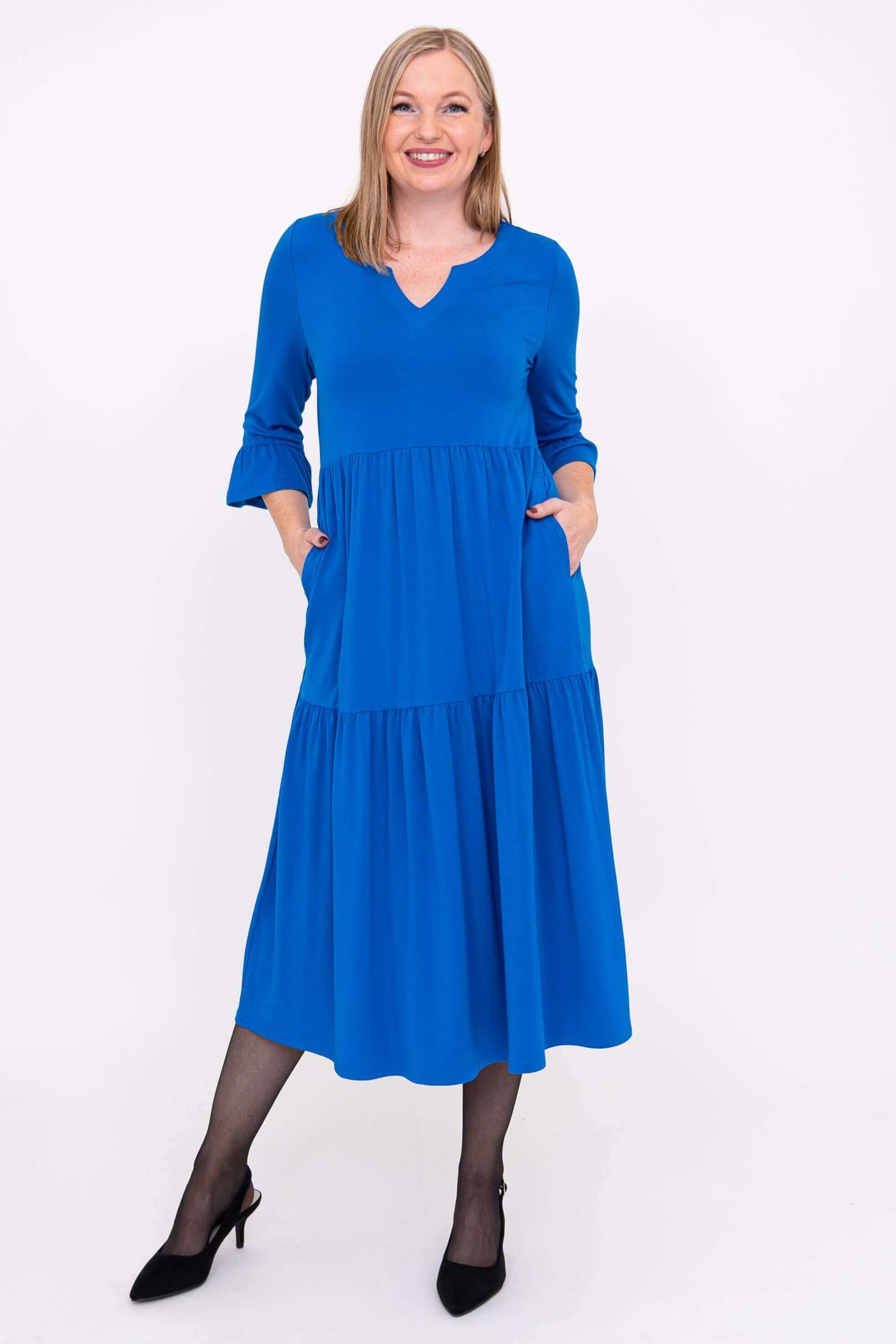 Bernadette Long Dress, Cobalt, French Terry - Image 3
