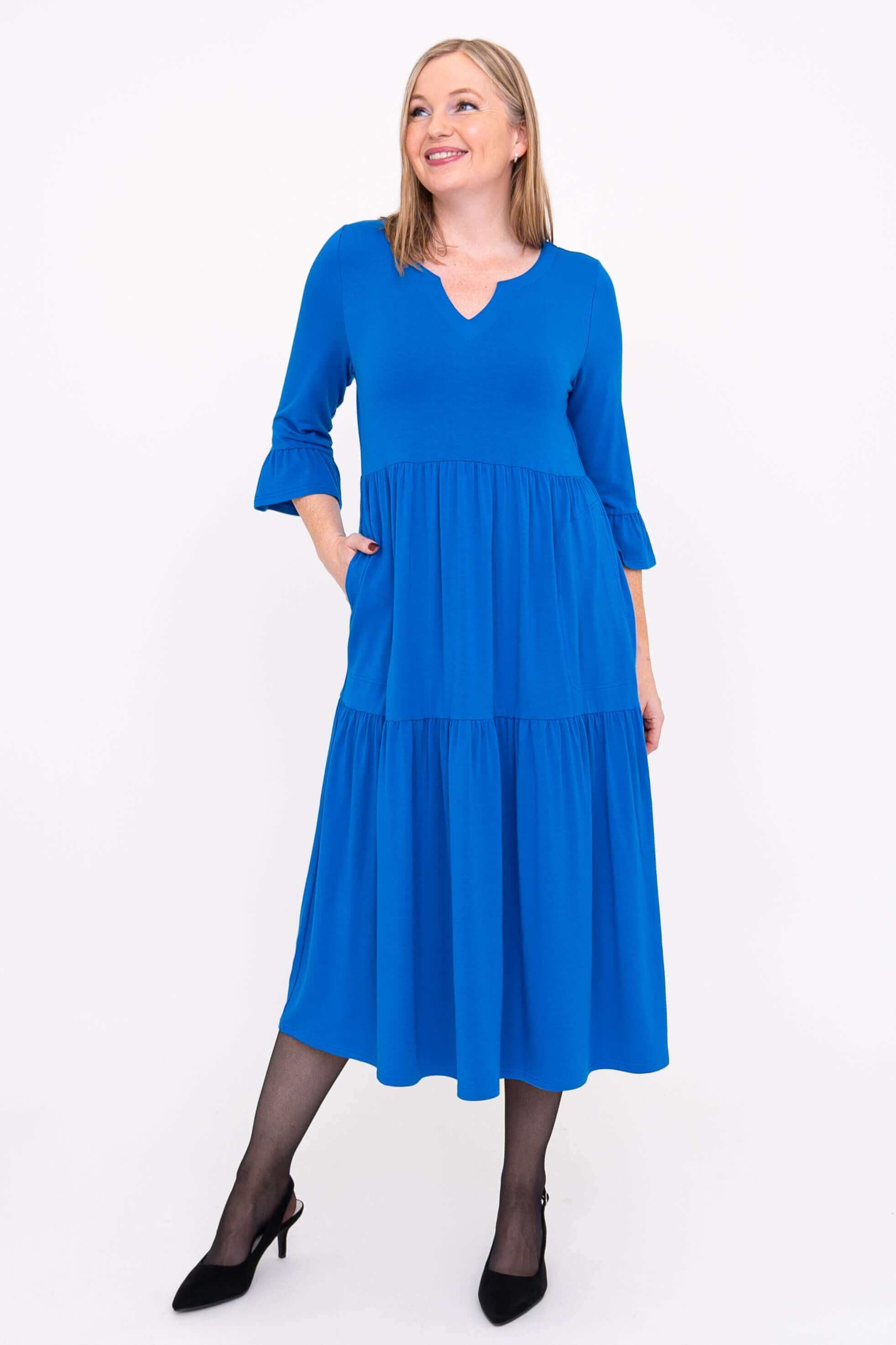 Bernadette Long Dress, Cobalt, French Terry - Image 4