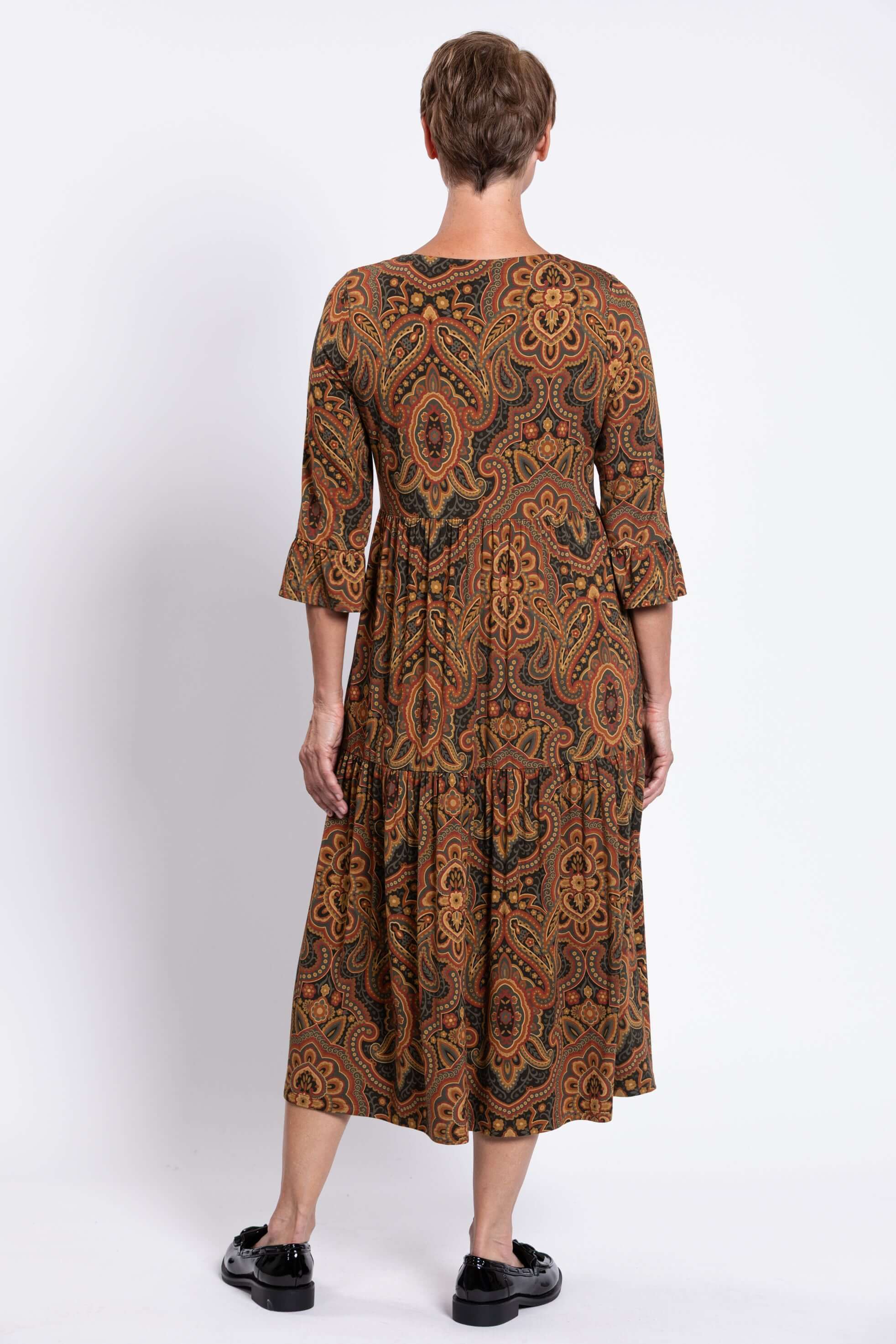 Bernadette Long Dress, Copper Paisley, French Terry - Image 4
