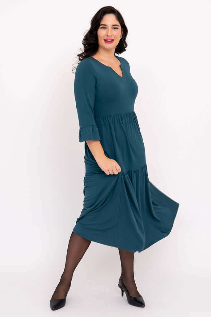 Bernadette Long Dress, Teal, French Terry - Image 3