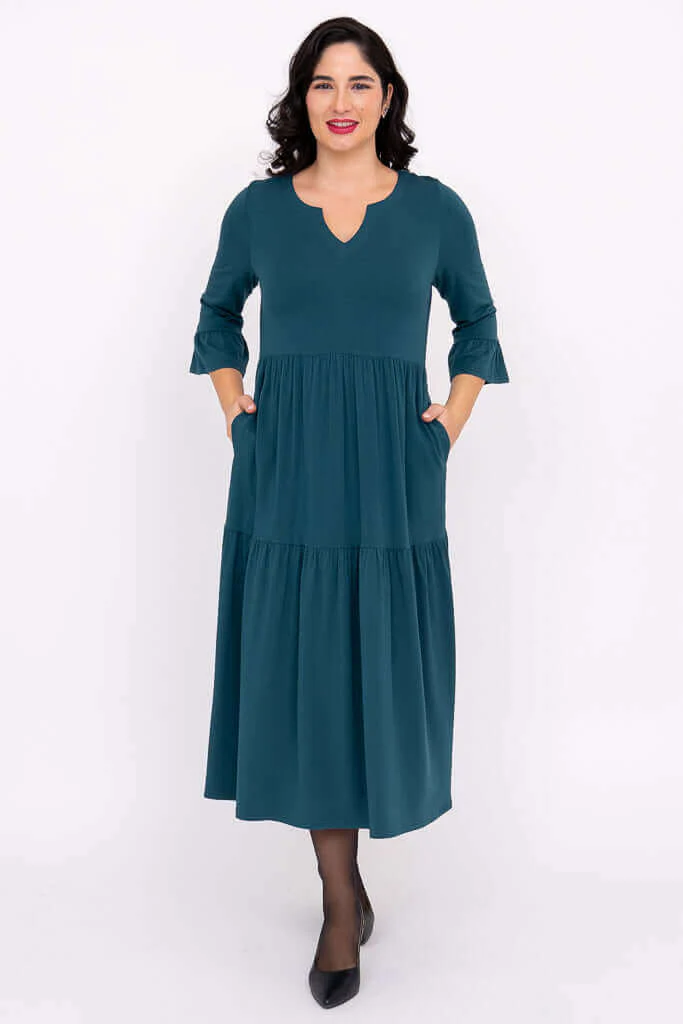 Bernadette Long Dress, Teal, French Terry - Image 6