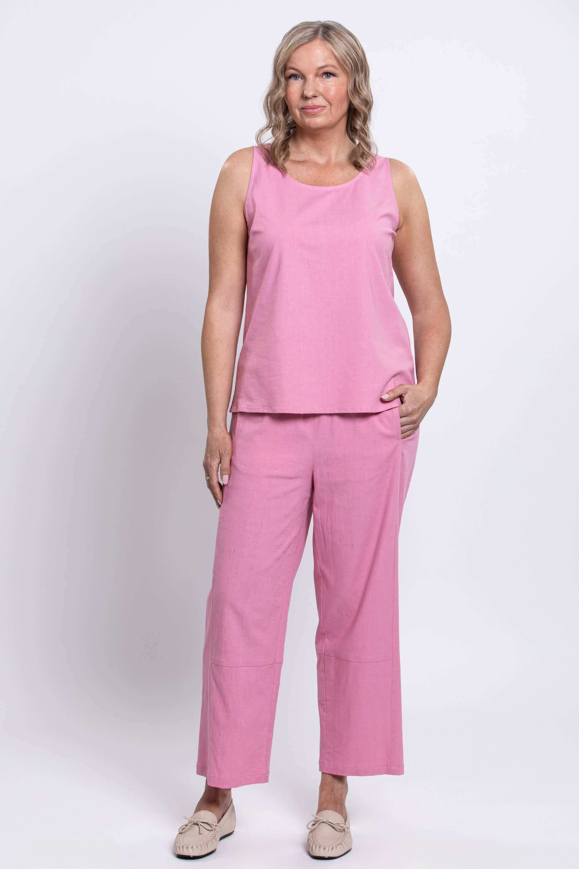 Boardwalk Pant, Soft Pink, Linen Viscose