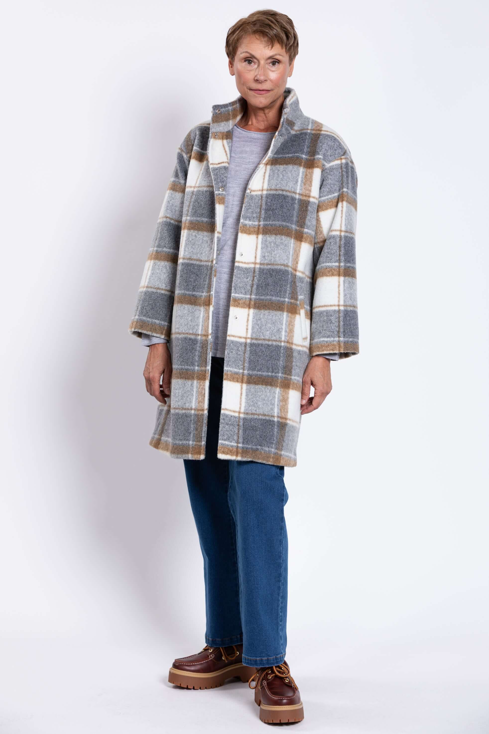 Burke Coat, Natural Check, Boiled Wool - Image 3