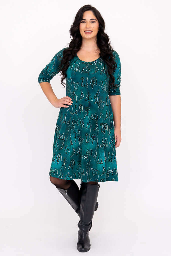 Callie 3/4 Dress, Teal Rune, Bamboo - Image 2
