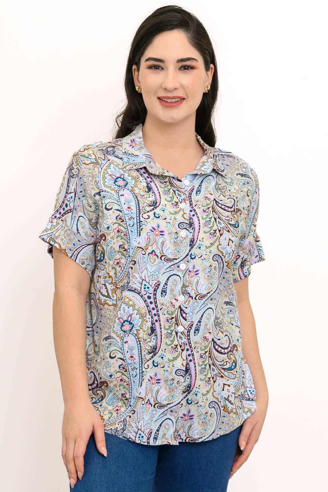 Carolina Blouse, Denim Parade, Linen Bamboo