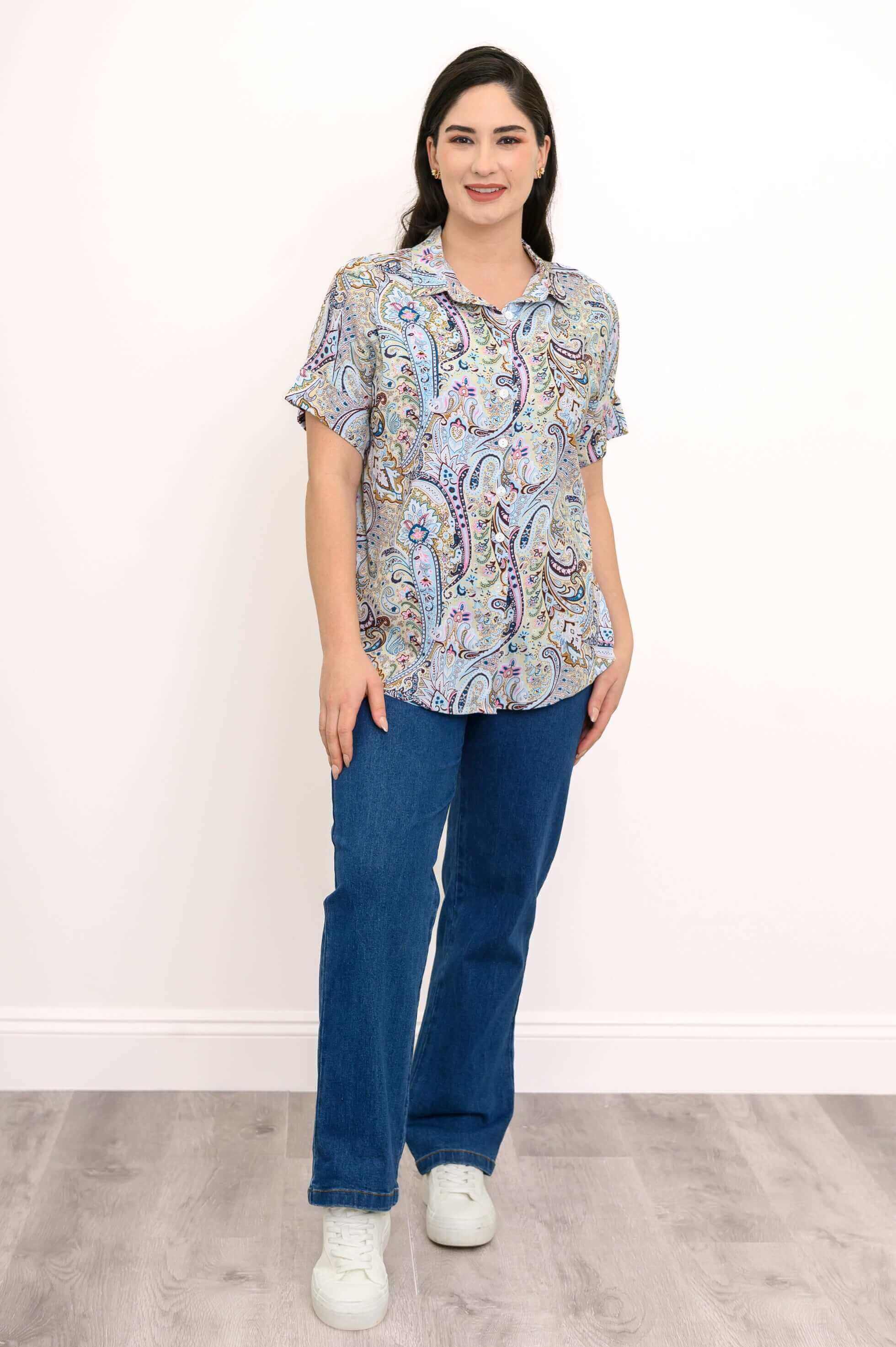 Carolina Blouse, Denim Parade, Linen Bamboo - Image 5