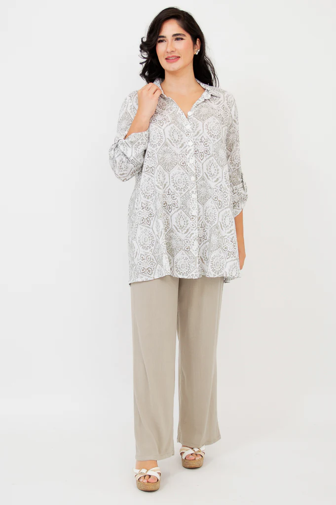 Celine Blouse, Mosaic, Linen Bamboo - Final Sale - Image 3