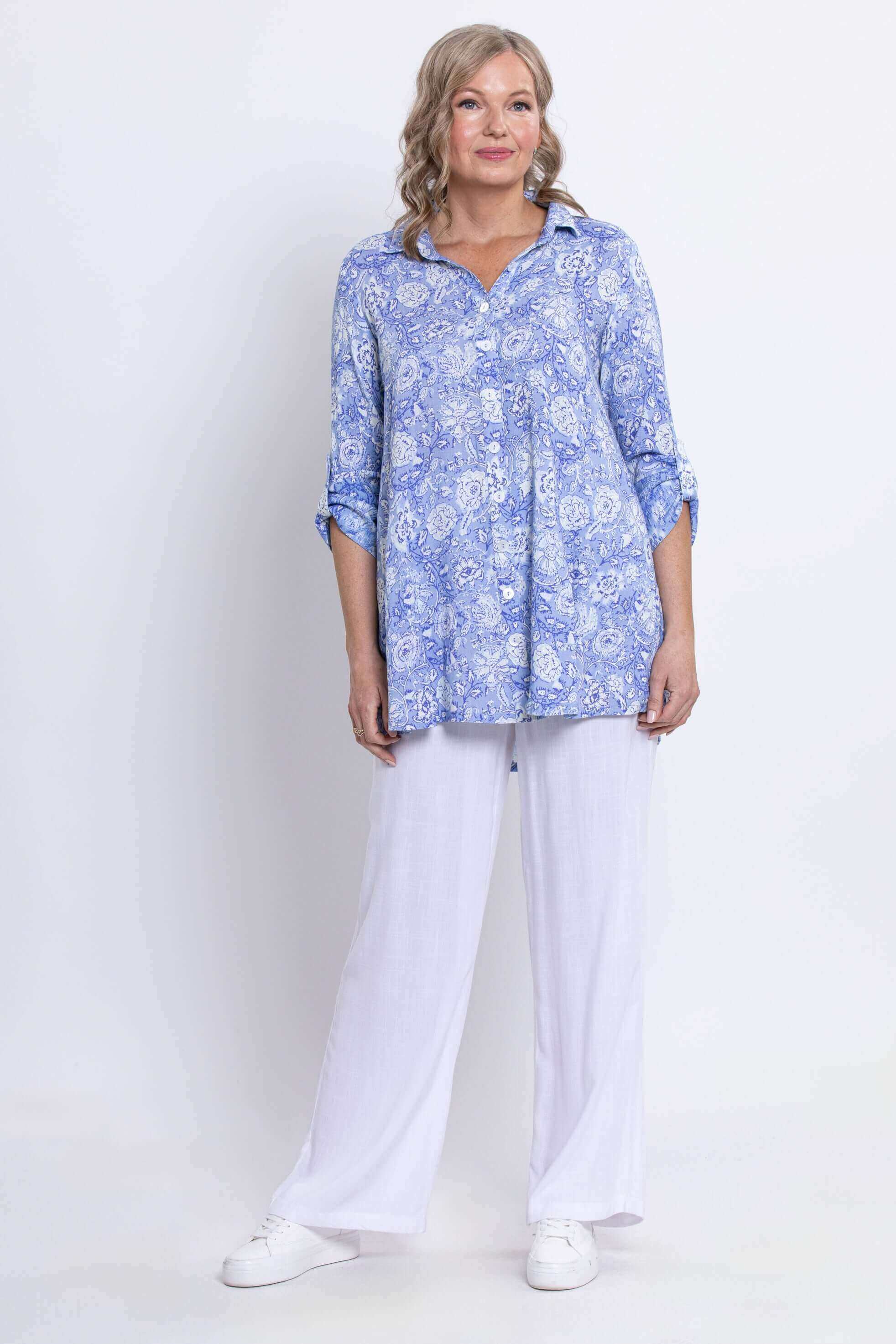 Celine Blouse, Peri Teatime, Linen Bamboo - Image 4