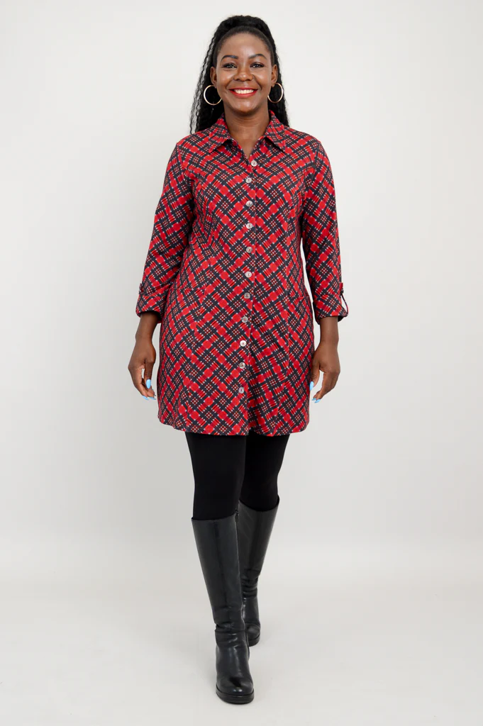Charlie Tunic, Cherry Plaid, Bamboo - Final Sale - Image 2