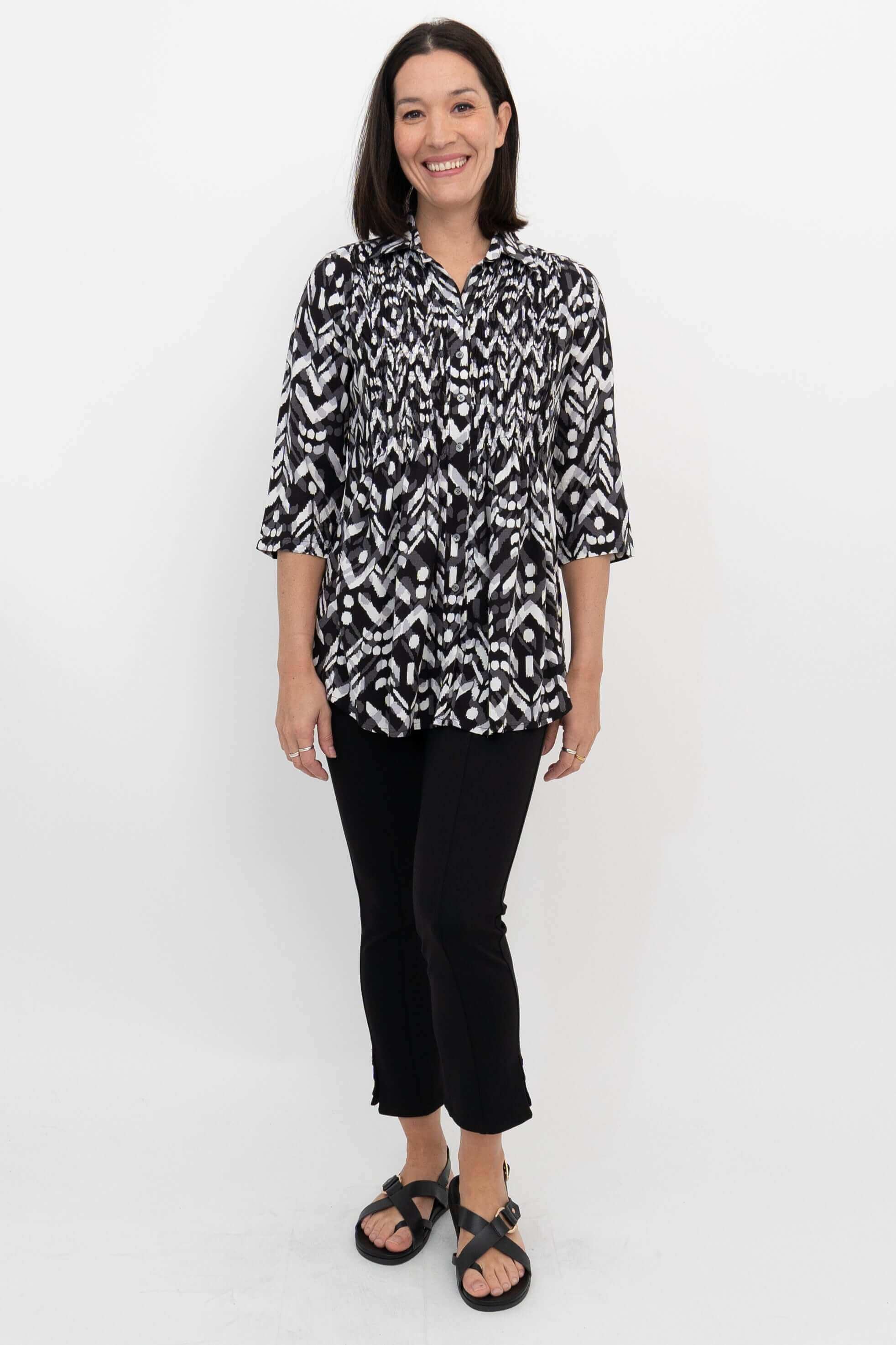 Cindy 3/4 Sleeve Top, B/W Mosaic - Final sale - Image 2