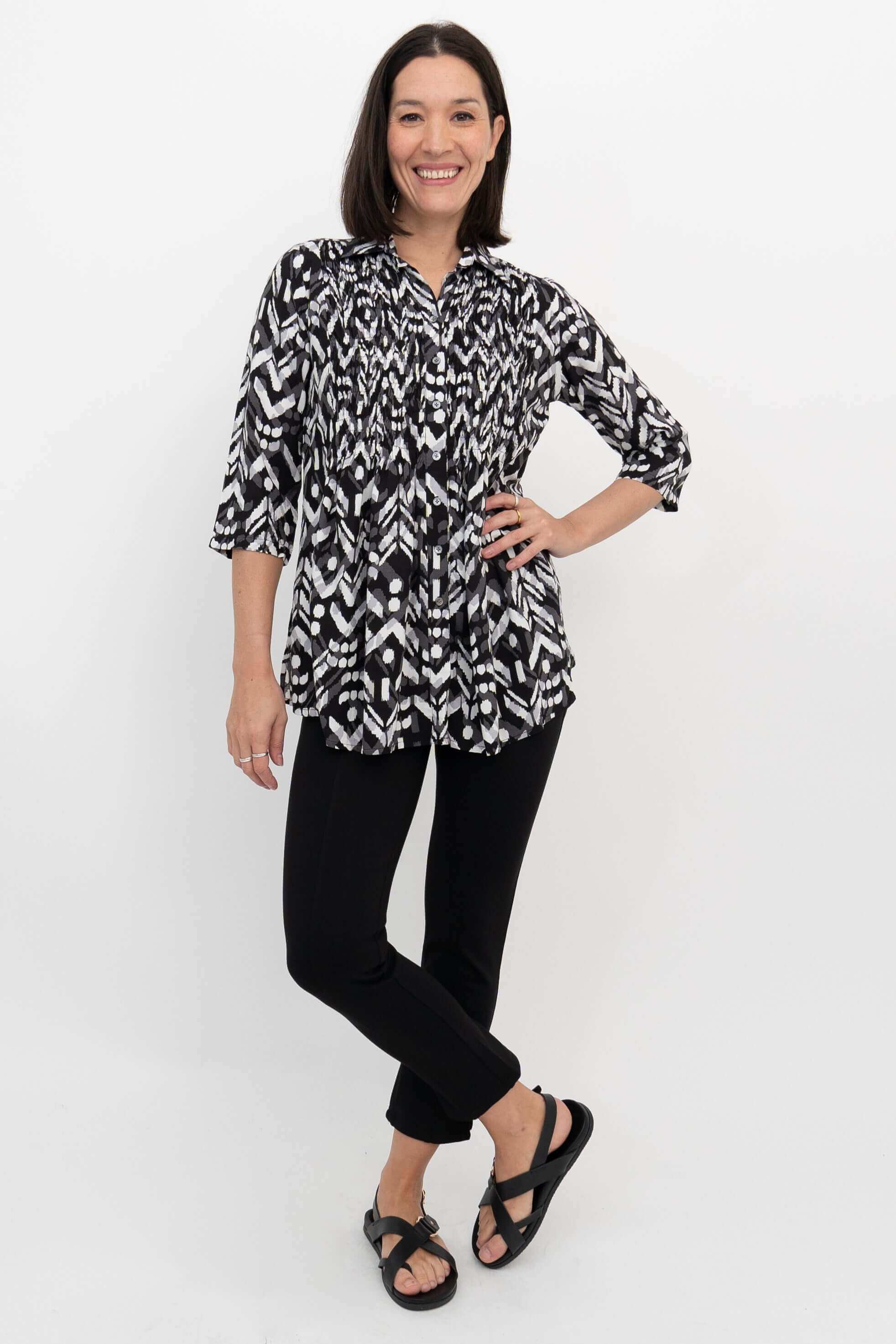Cindy 3/4 Sleeve Top, B/W Mosaic - Final sale - Image 3