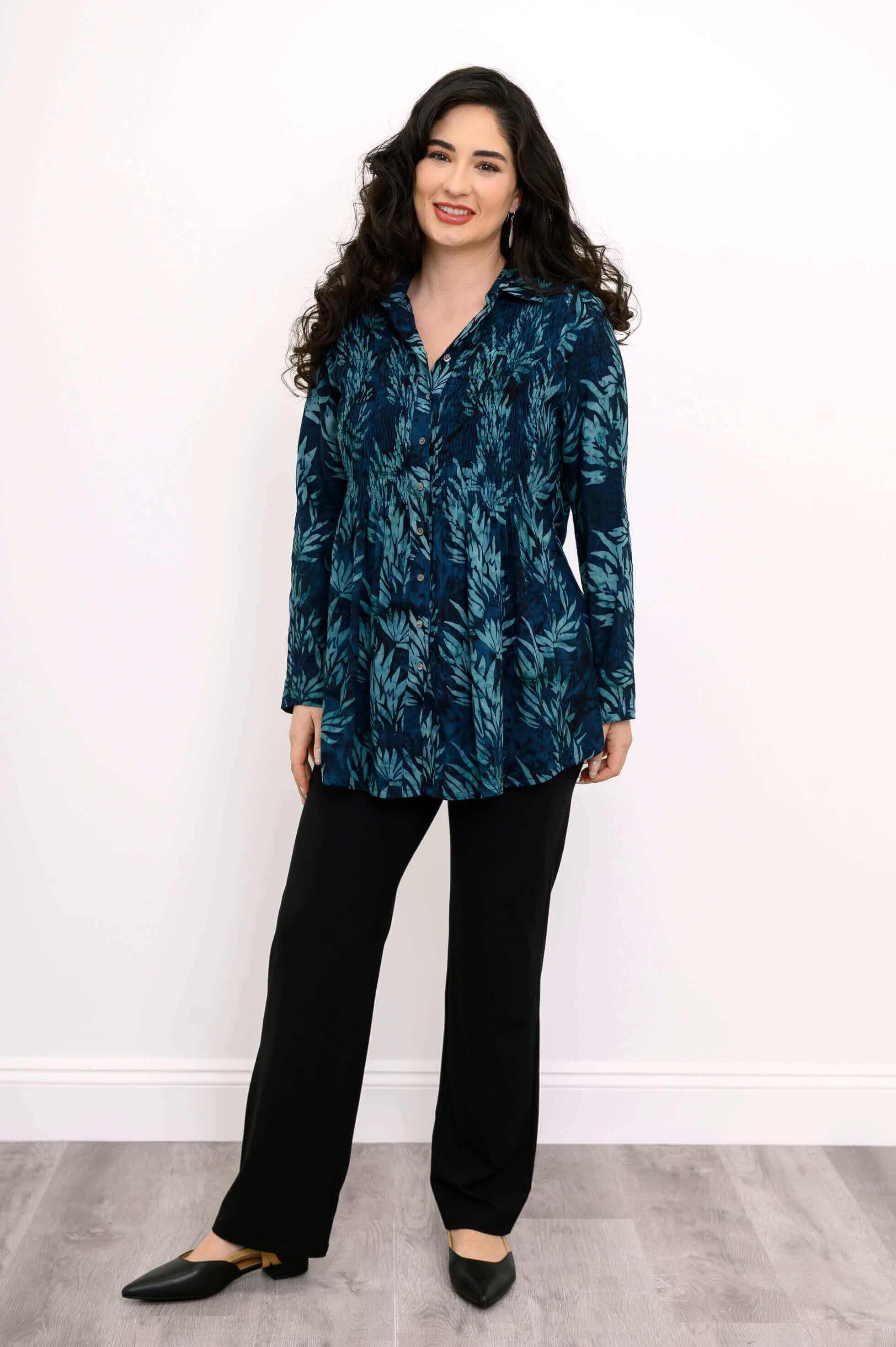 Cindy L/S Blouse, Electric Leaves - Image 2