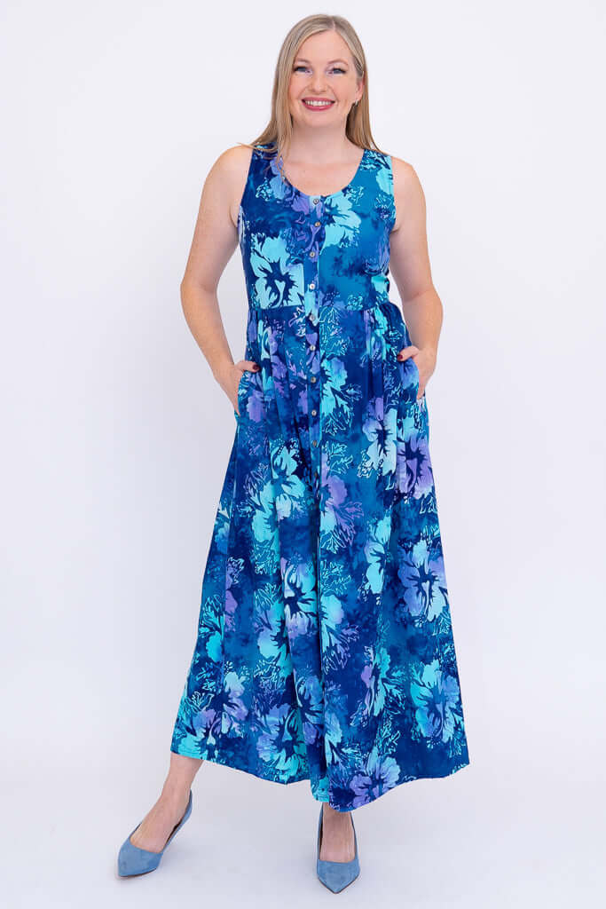 Cleo Dress, Aqua Hibiscis - Final Sale