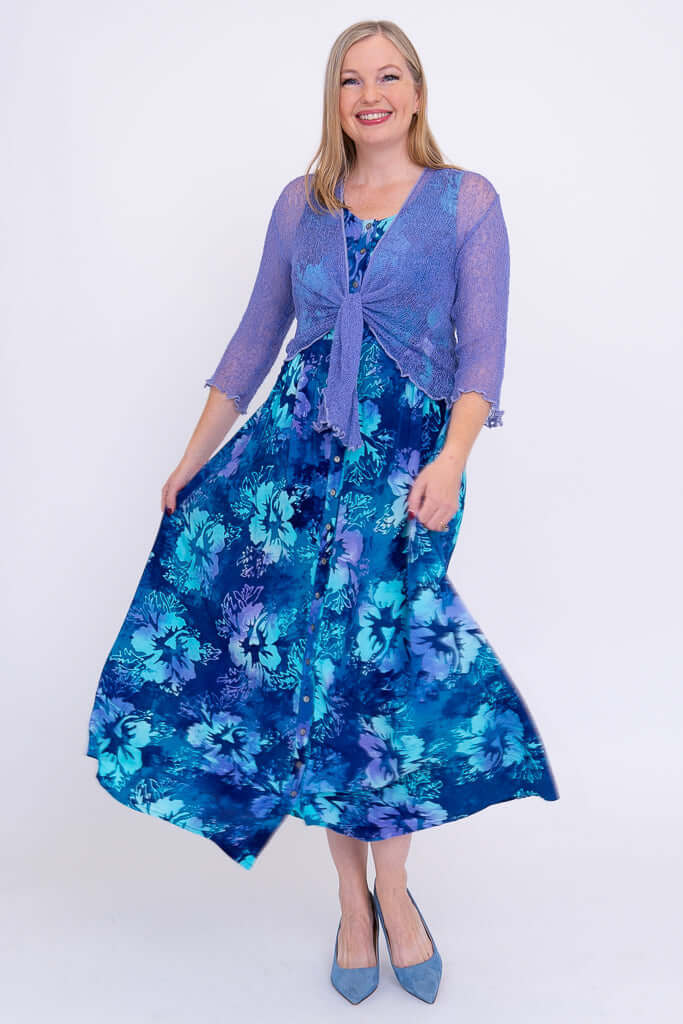 Cleo Dress, Aqua Hibiscis - Final Sale - Image 2