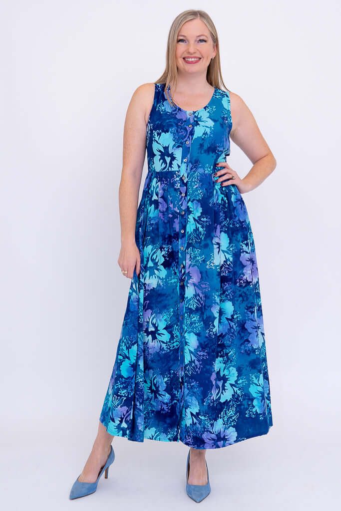 Cleo Dress, Aqua Hibiscis - Final Sale - Image 3