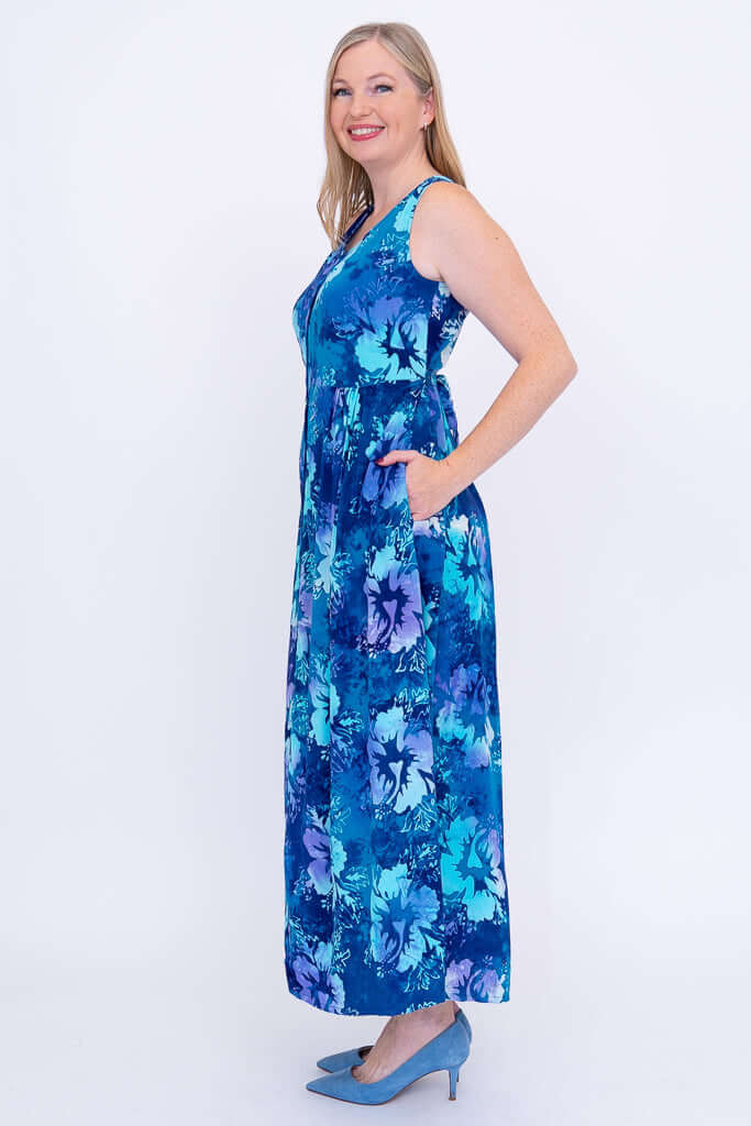 Cleo Dress, Aqua Hibiscis - Final Sale - Image 4