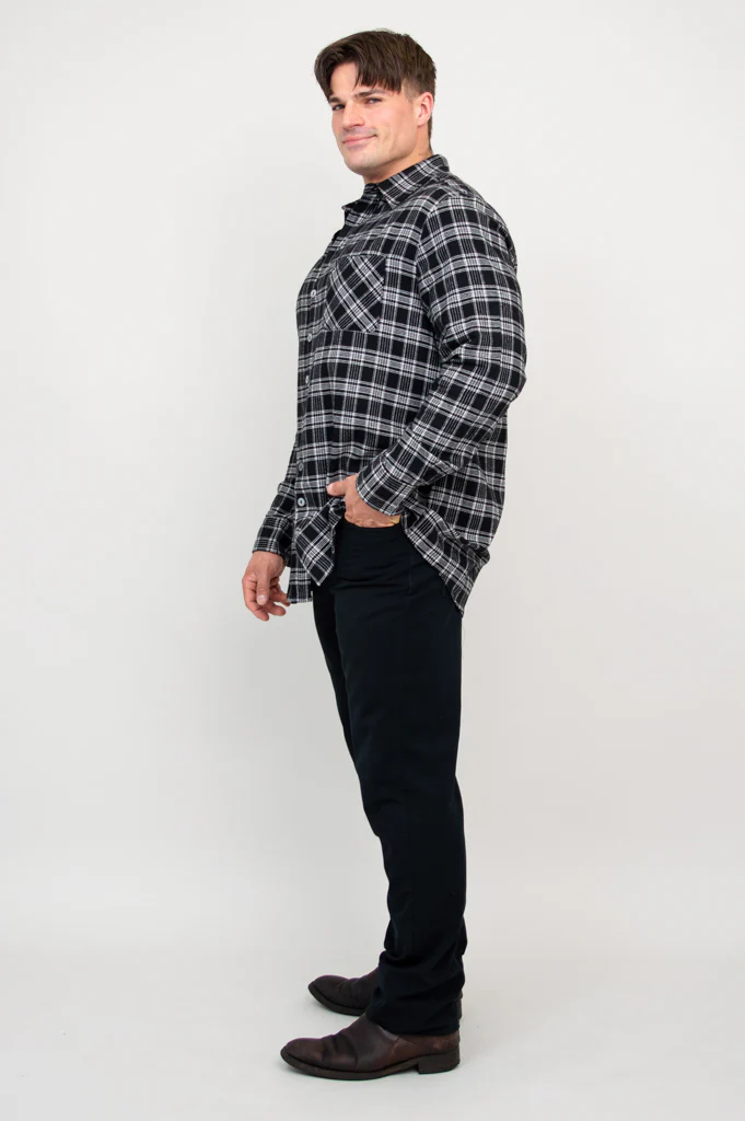 Cory Men's Shirt, Black Retro Plaid, Cotton - Image 3