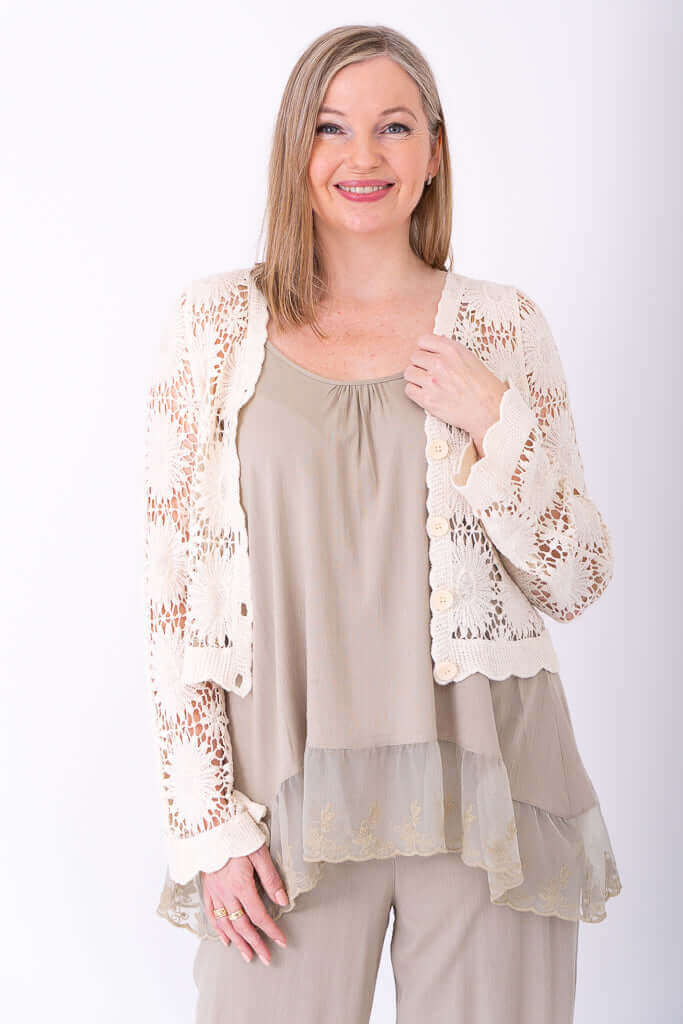 Crochet Sweater, Natural, Cotton - Image 2