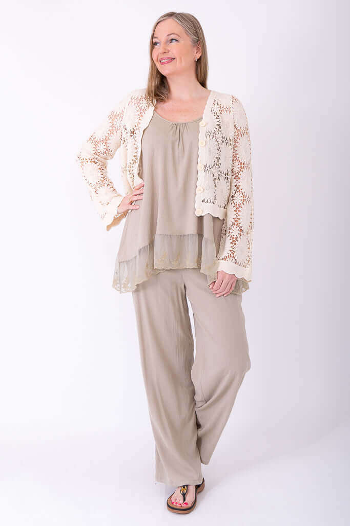 Crochet Sweater, Natural, Cotton - Image 3