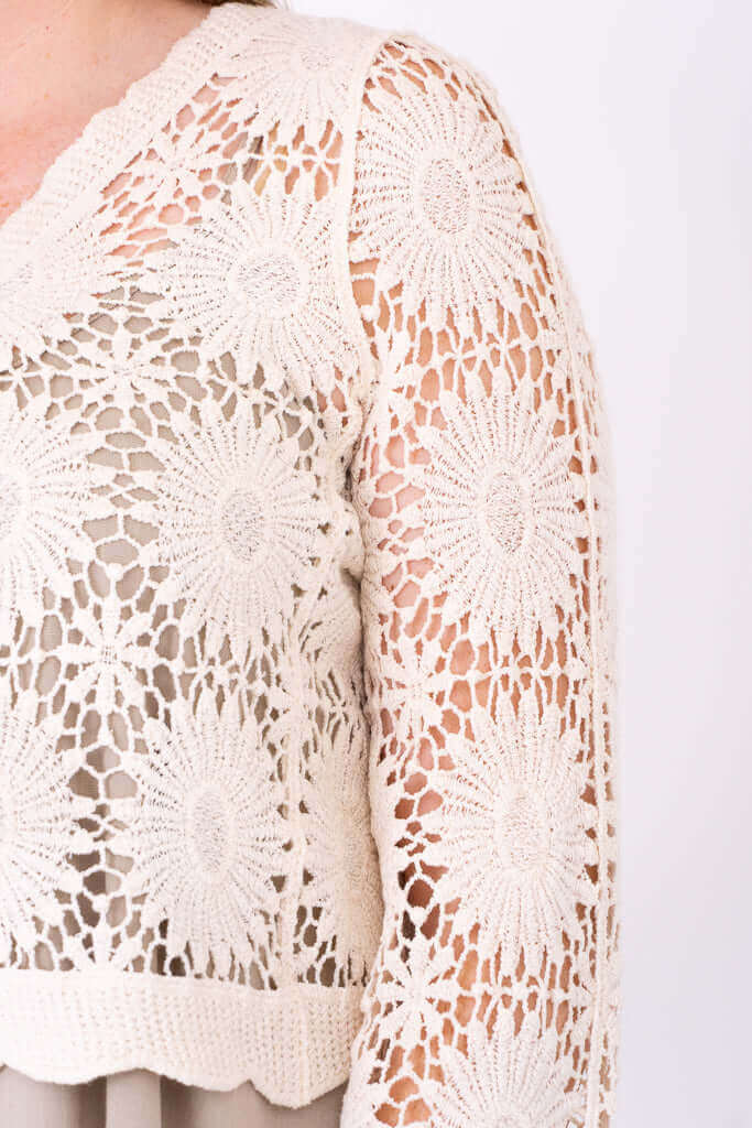 Crochet Sweater, Natural, Cotton - Image 4
