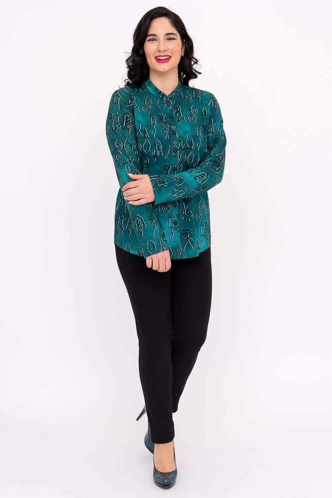Debbie L/S Top, Teal Rune, Bamboo - Image 3