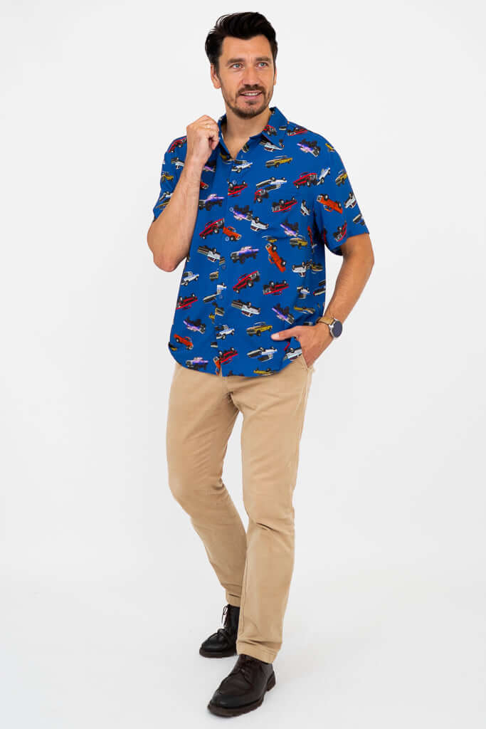 Dino Shirt, Blue Truck, Woven Bamboo - Image 2