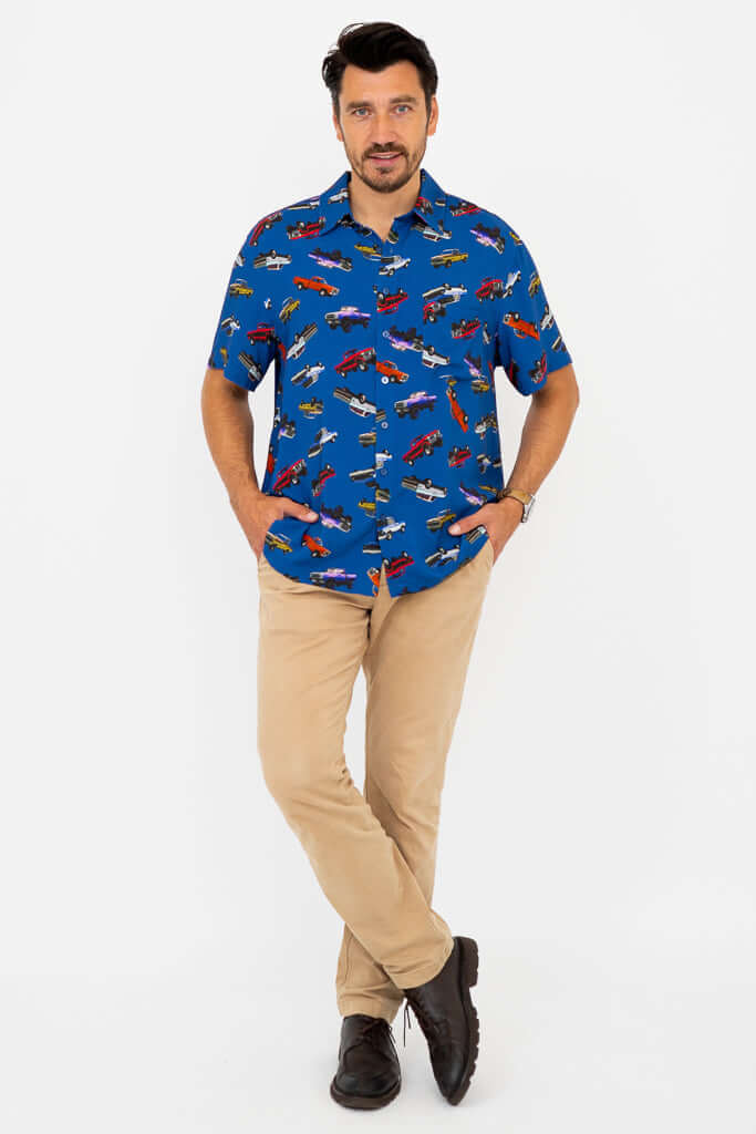 Dino Shirt, Blue Truck, Woven Bamboo - Image 3