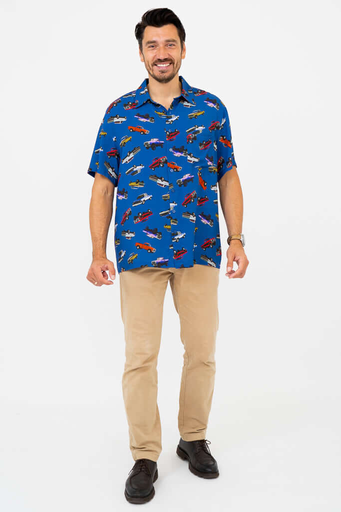 Dino Shirt, Blue Truck, Woven Bamboo - Image 4