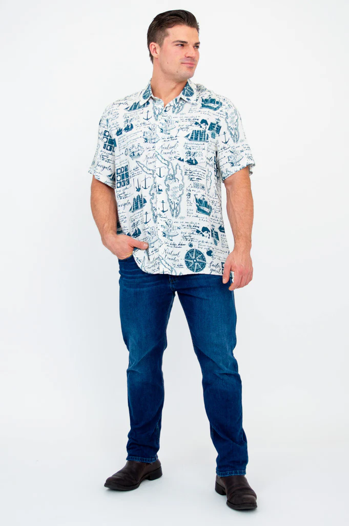 Dino Shirt, Nautical, Woven Bamboo - Image 2