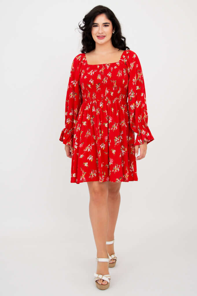 Eden Dress, Red Ditsy, Linen Bamboo