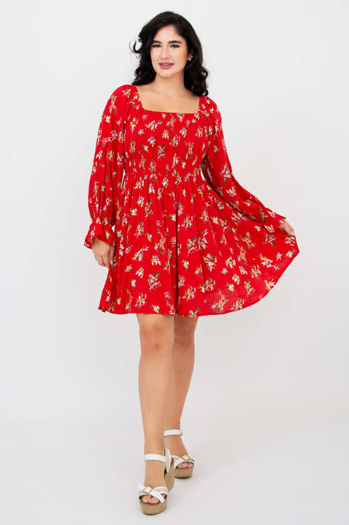 Eden Dress, Red Ditsy, Linen Bamboo - Image 2