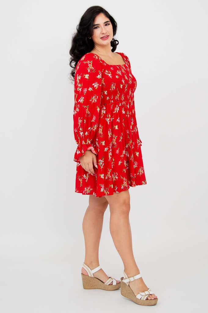 Eden Dress, Red Ditsy, Linen Bamboo - Image 3