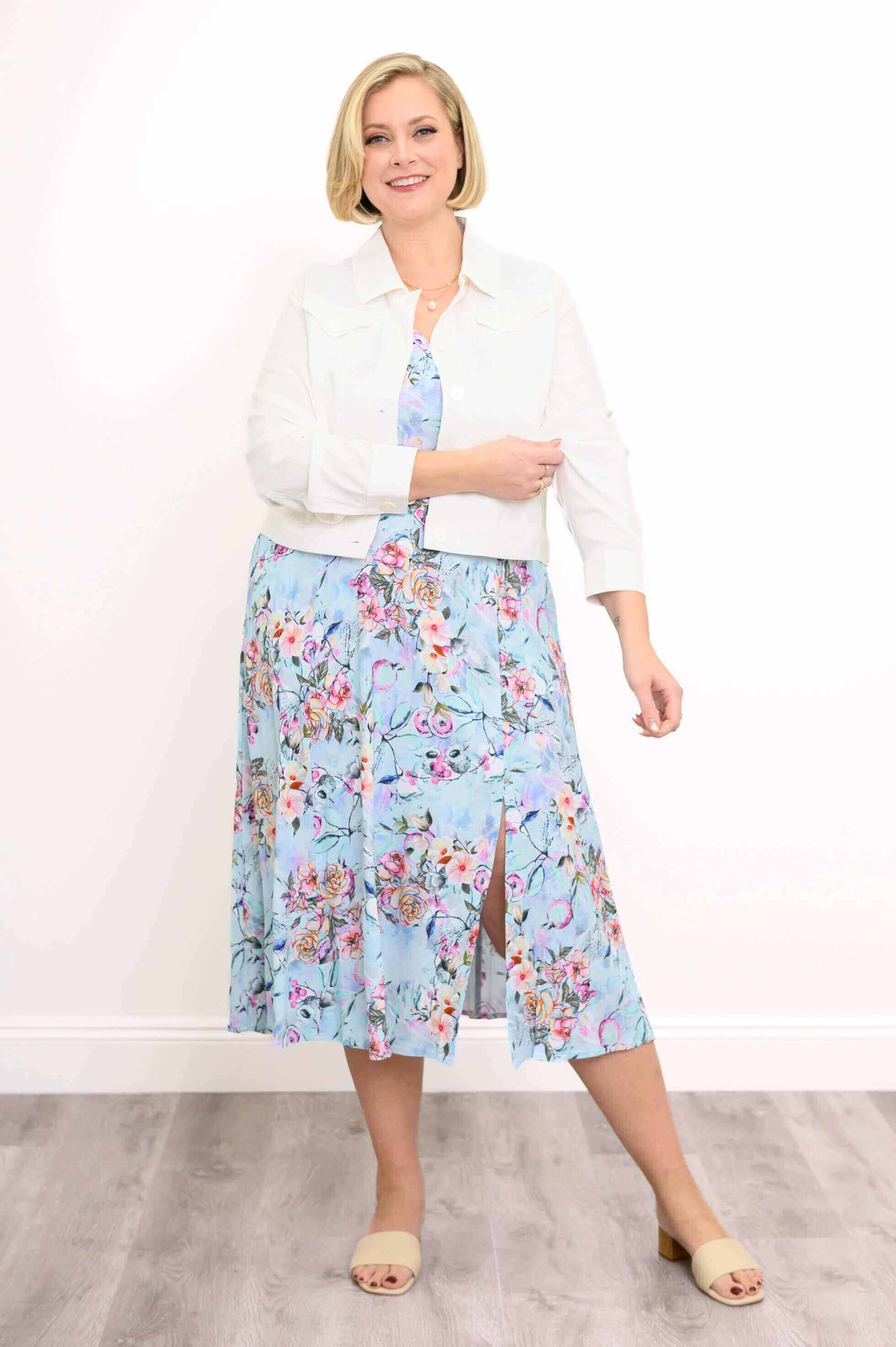 Elena Dress, Teal Nectar, Linen Bamboo - Image 2