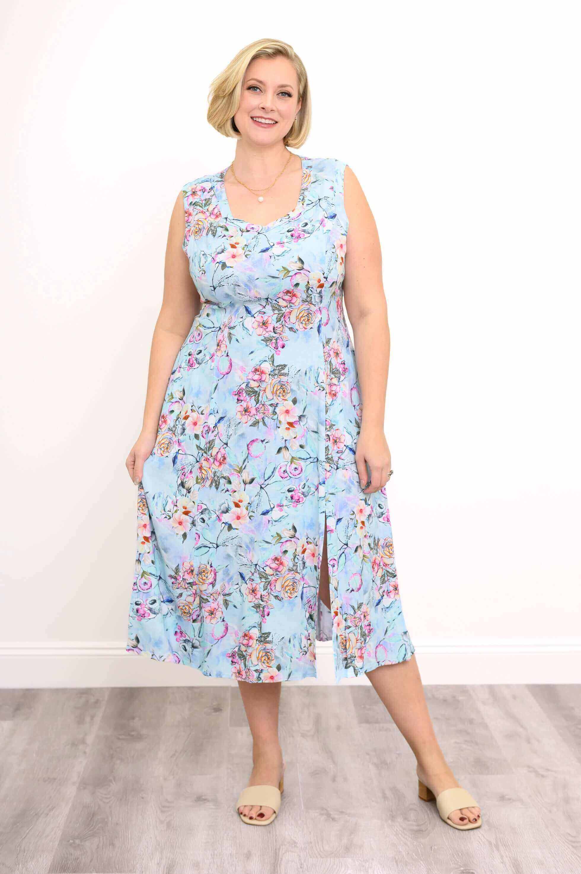 Elena Dress, Teal Nectar, Linen Bamboo - Image 3