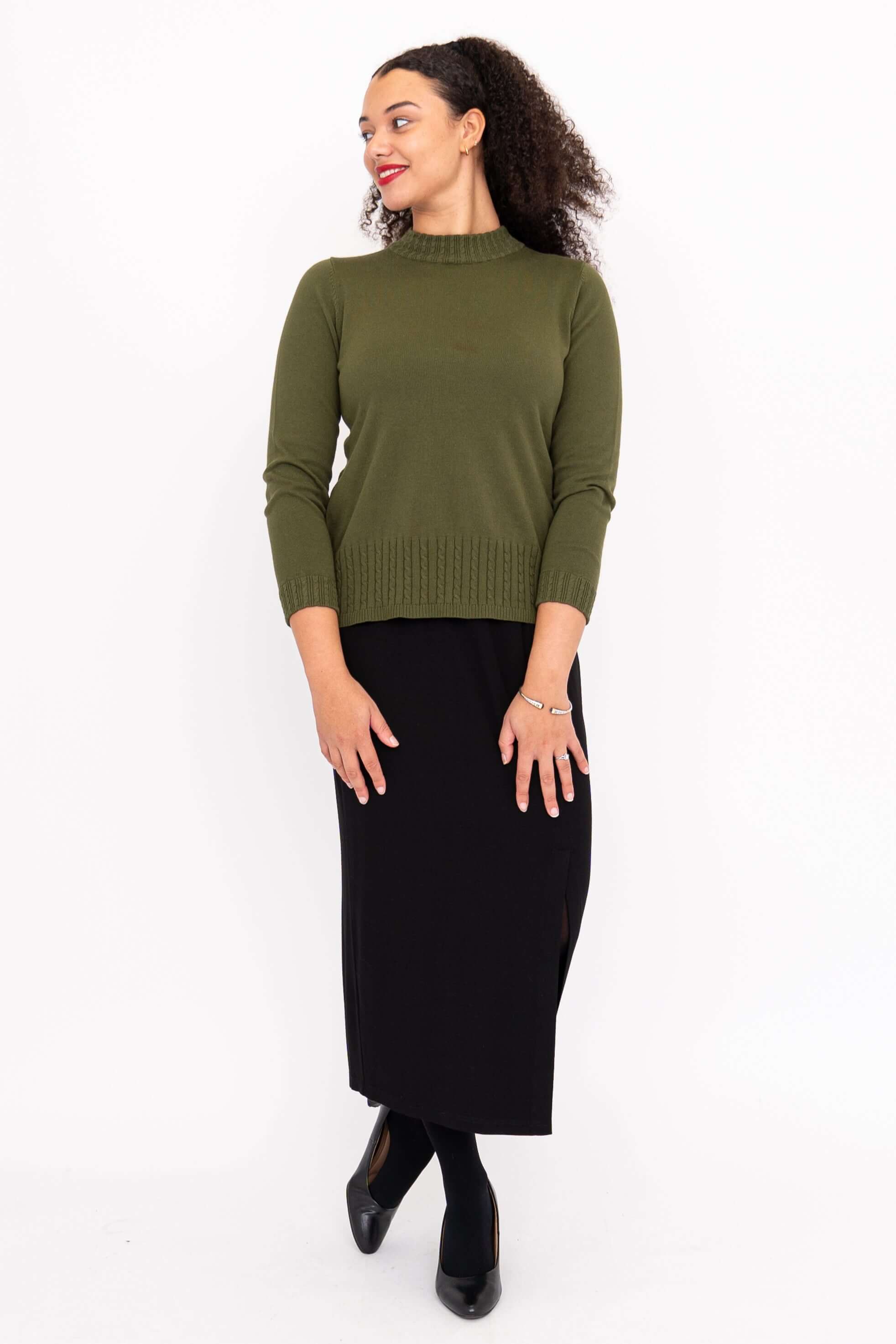 Ella Sweater, Khaki, Cotton - Image 6
