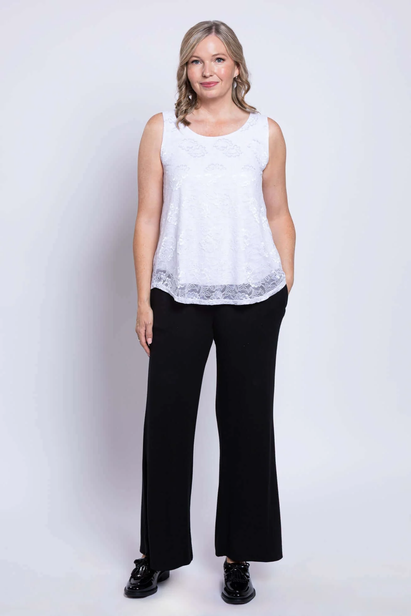 Ellen Tank, White, Bamboo Lace - Image 2