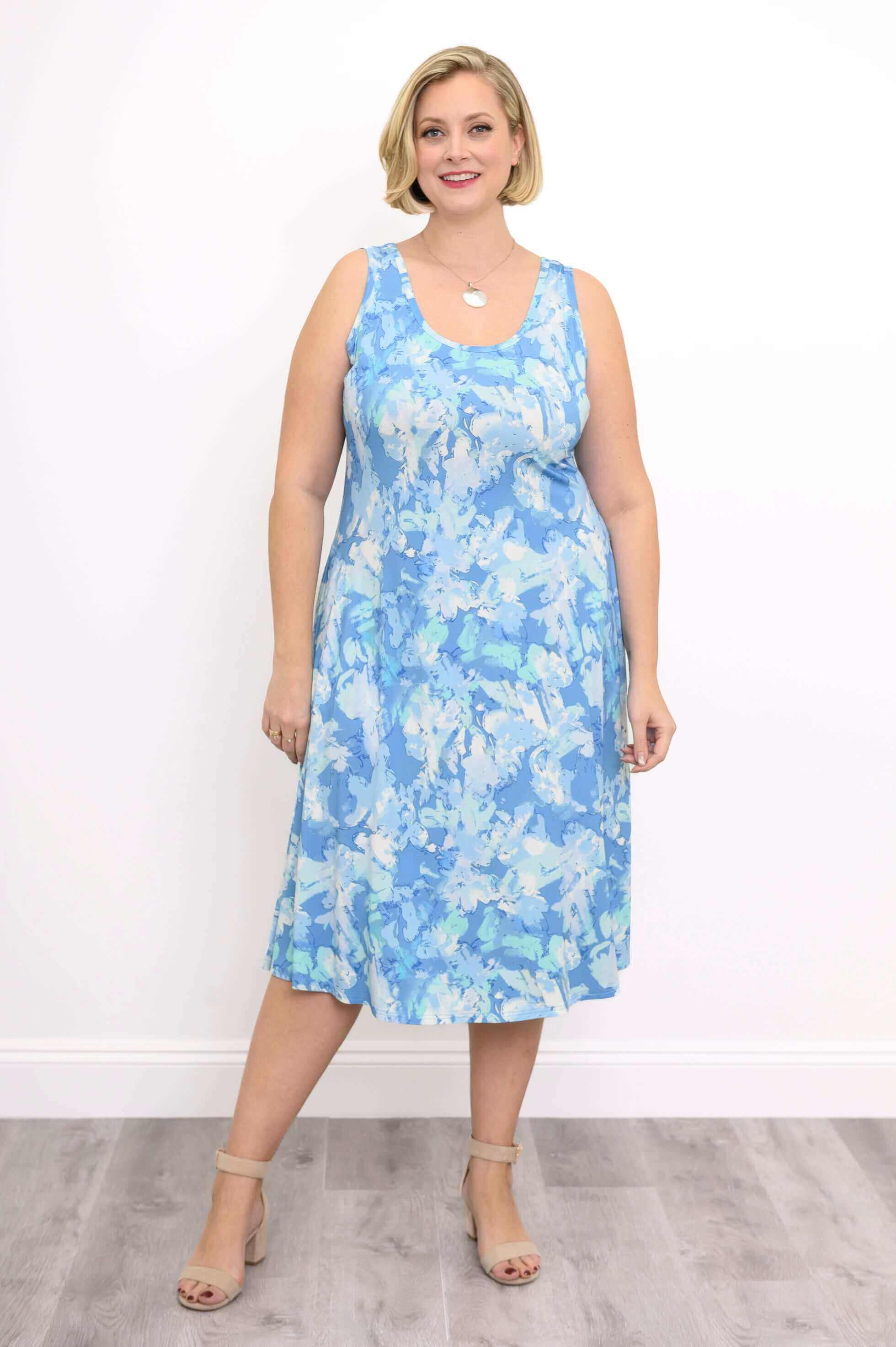 Evangelina Dress, Denim Clouds, Bamboo