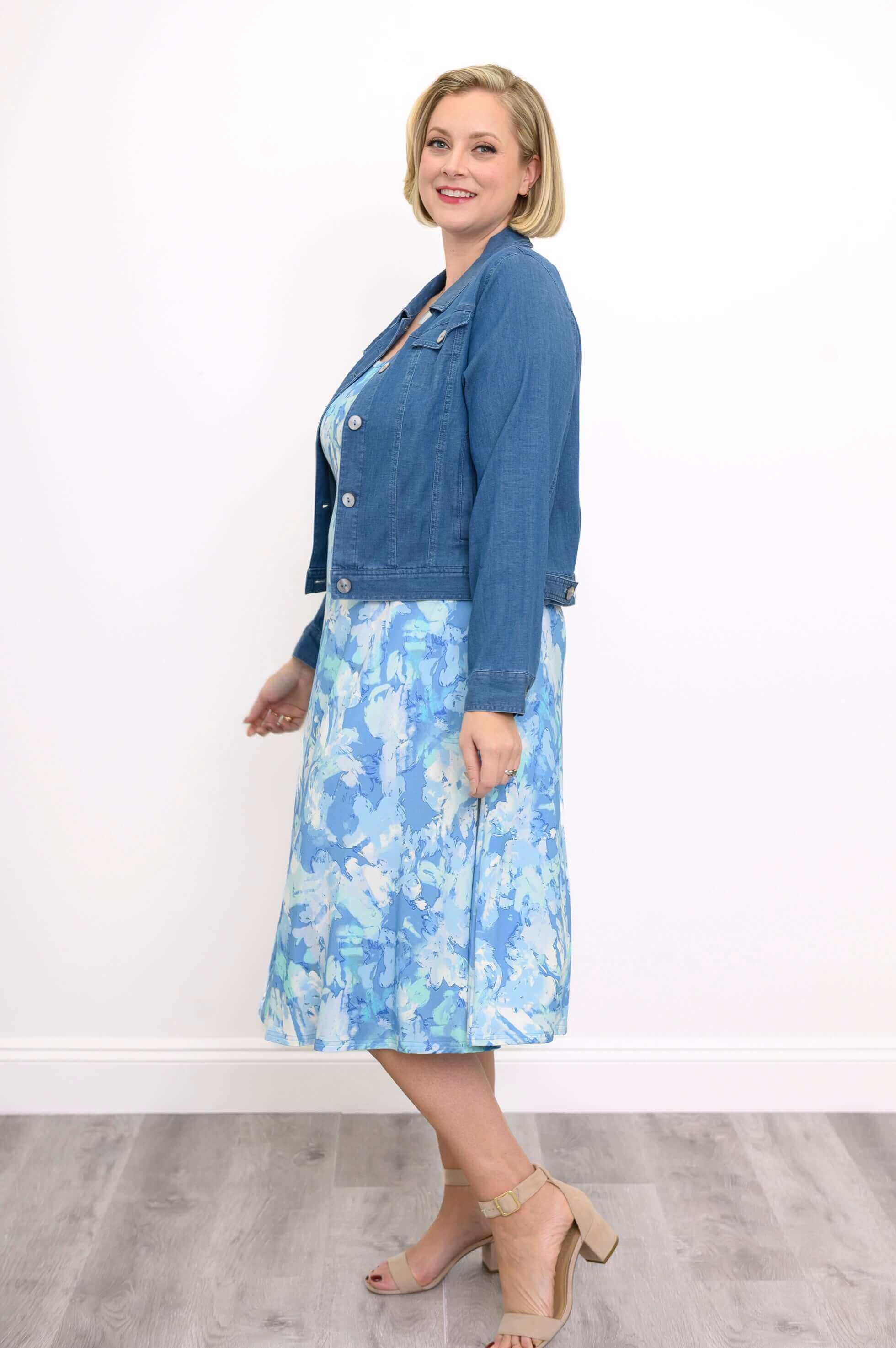 Evangelina Dress, Denim Clouds, Bamboo - Image 2