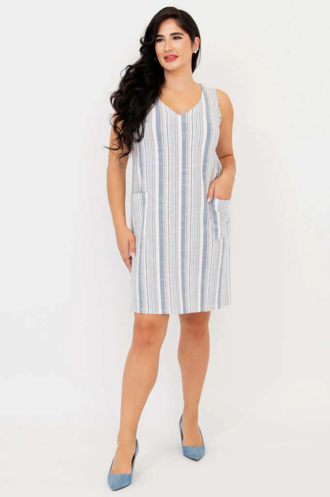 Felicia Dress, Sand Stripe, Linen Bamboo - Image 3