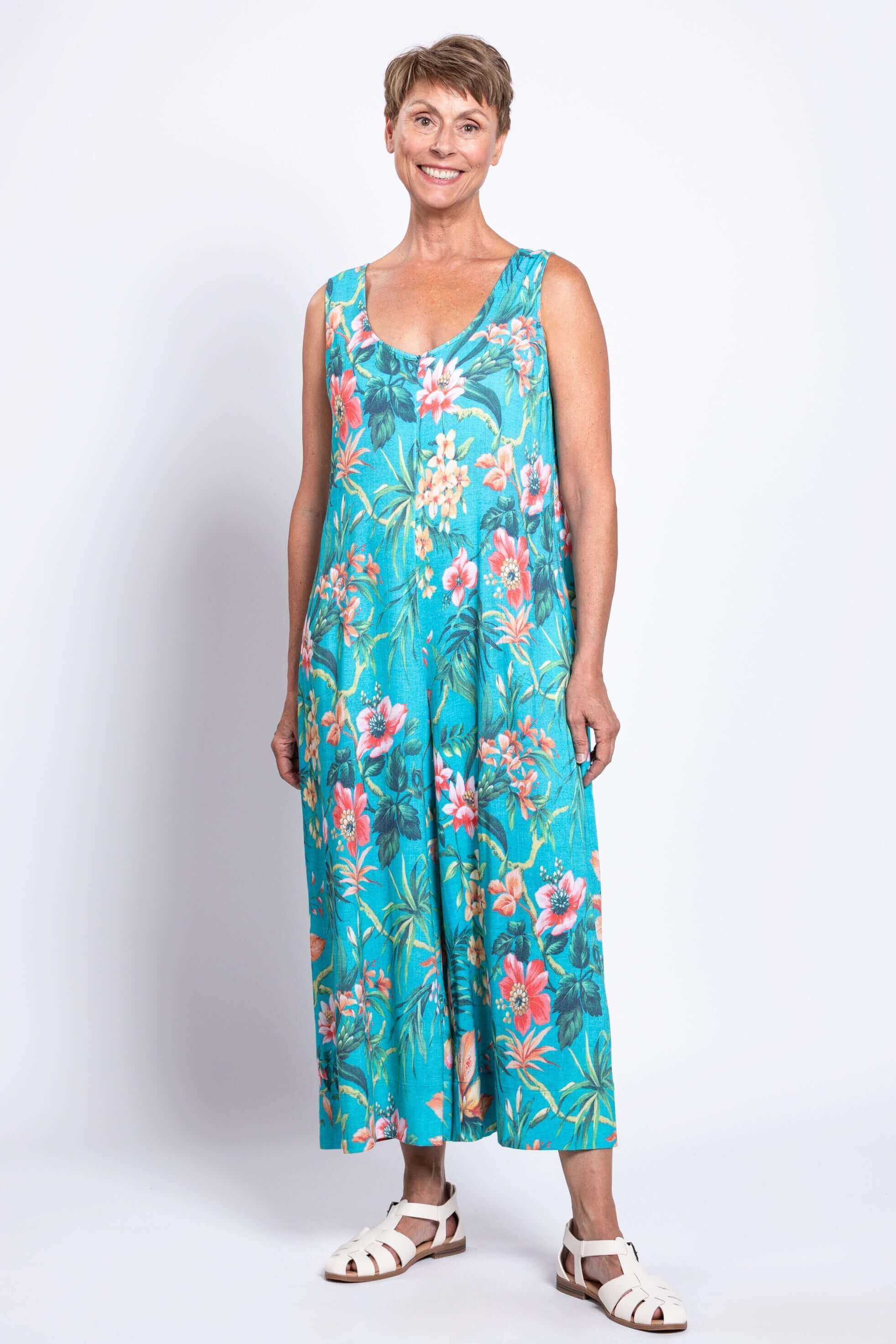 Fernanda Jumpsuit, Teal Fiji, Linen Bamboo