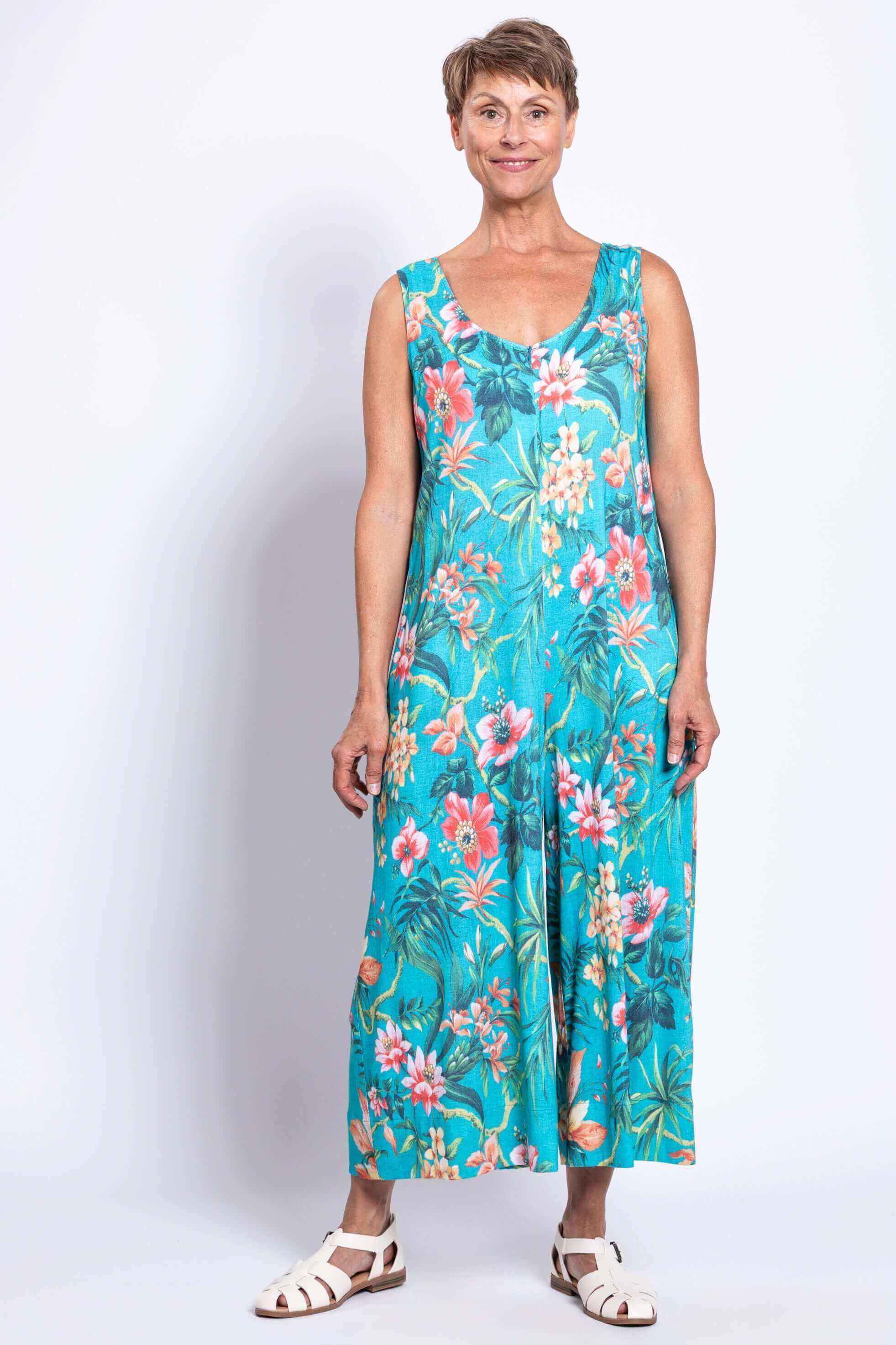 Fernanda Jumpsuit, Teal Fiji, Linen Bamboo - Image 2