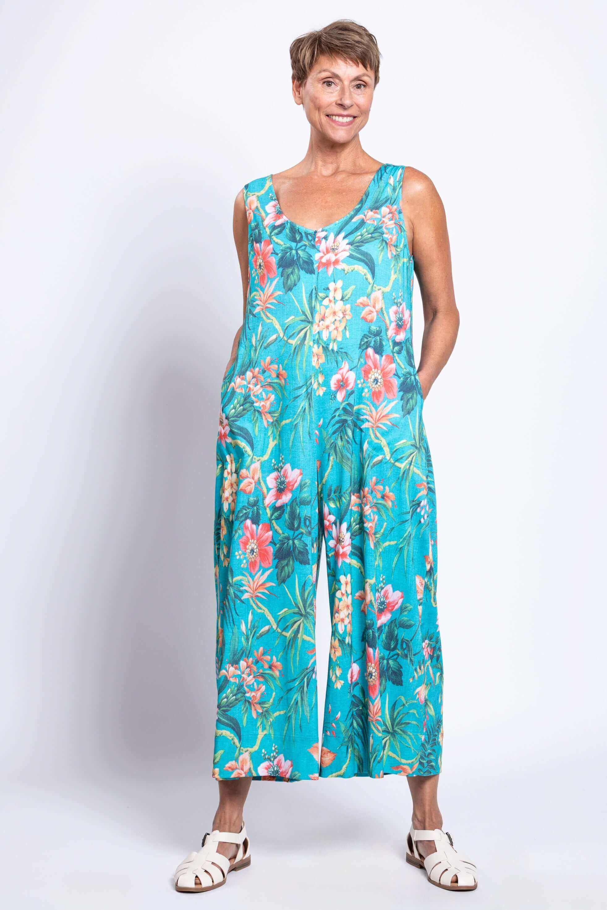Fernanda Jumpsuit, Teal Fiji, Linen Bamboo - Image 3