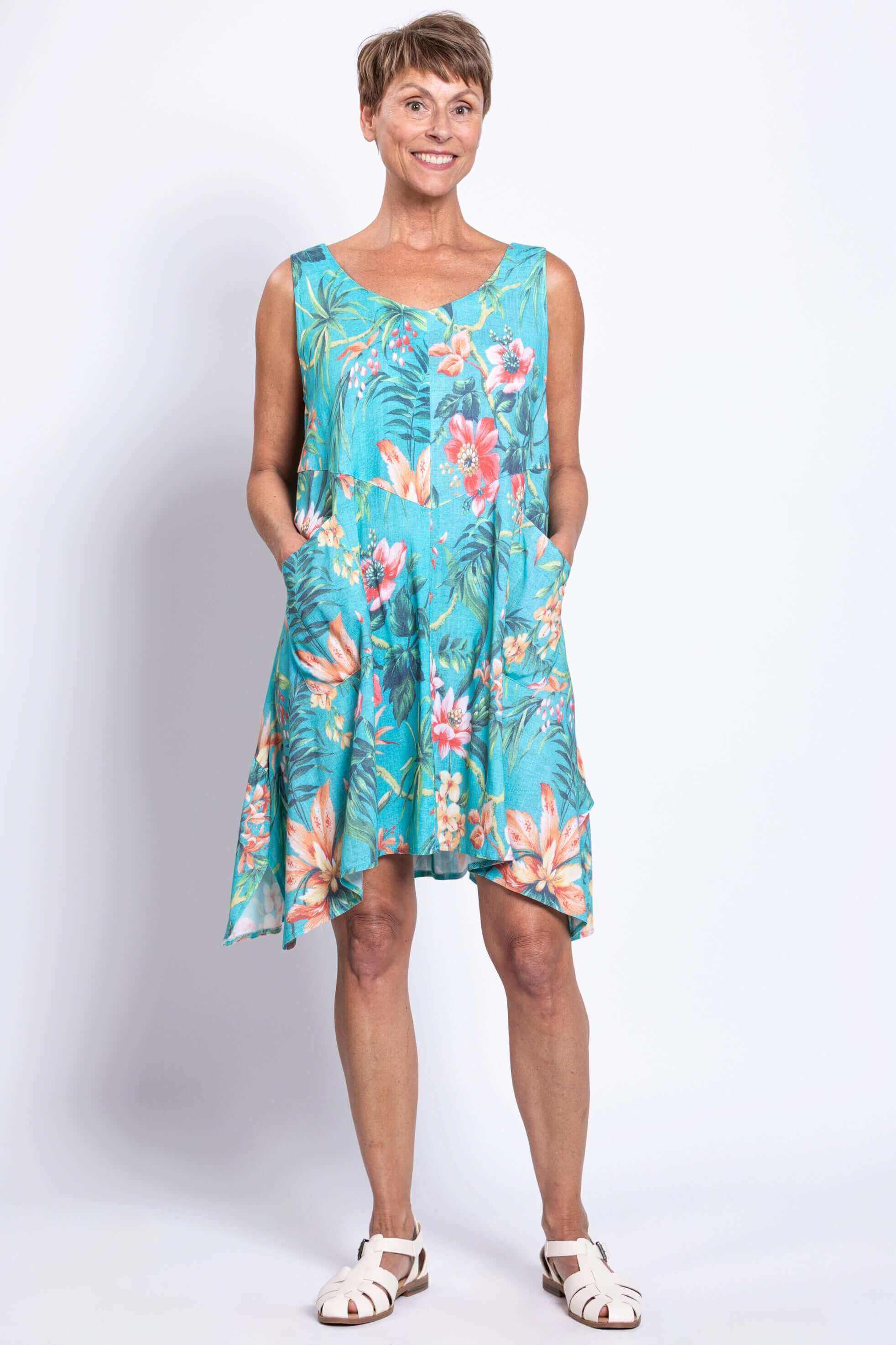 Gia Dress, Teal Fiji, Linen Bamboo