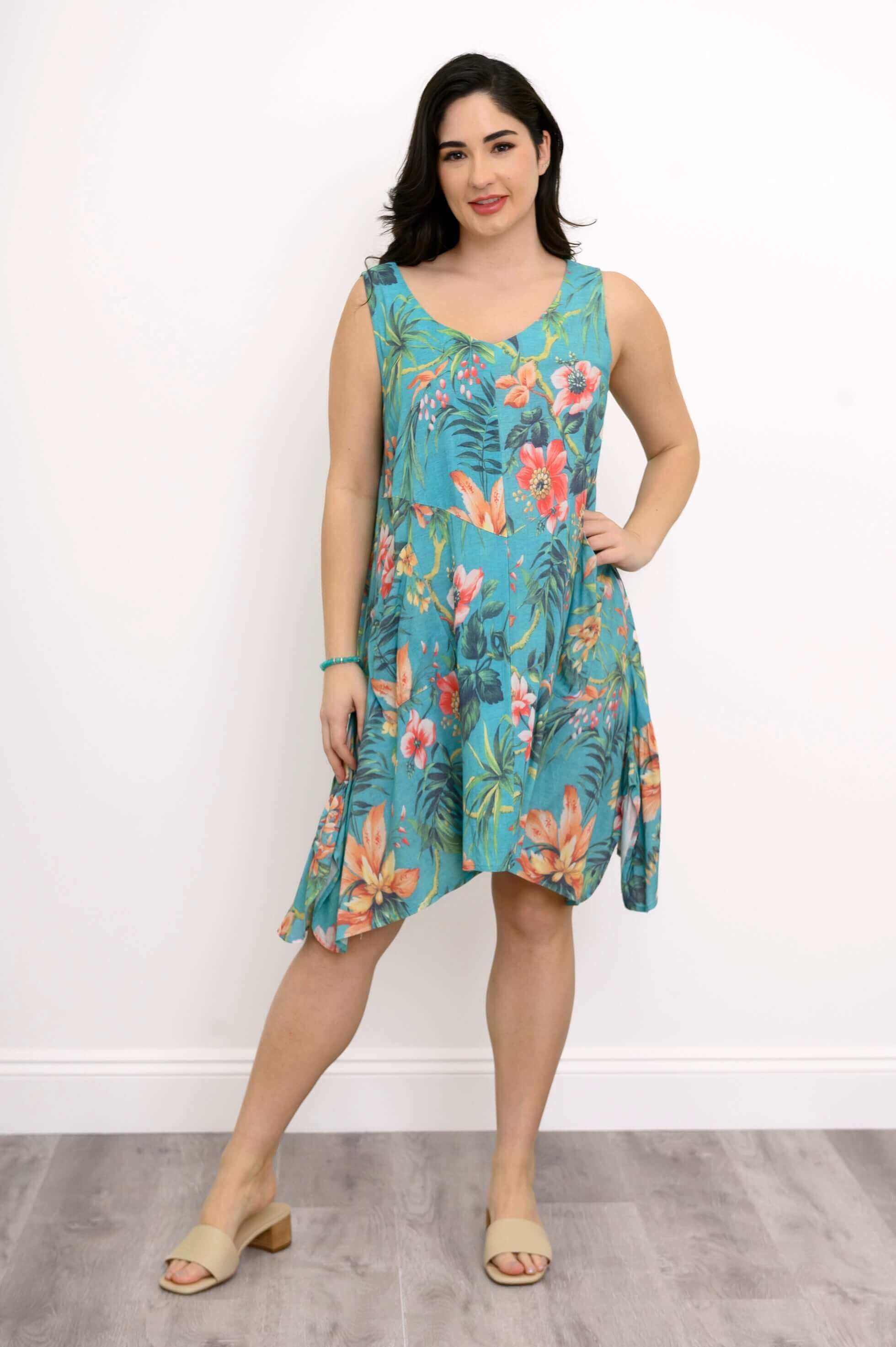 Gia Dress, Teal Fiji, Linen Bamboo - Image 5